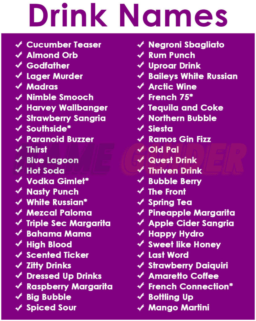 250 Drink Names Ideas And Suggestions 2023 Name Guider