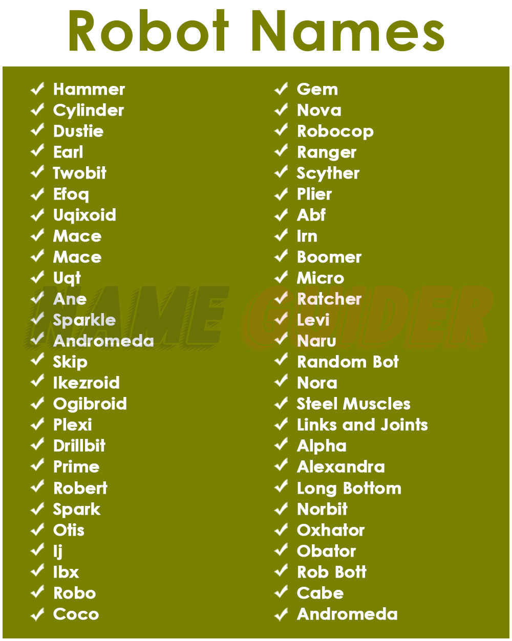 homework robot names