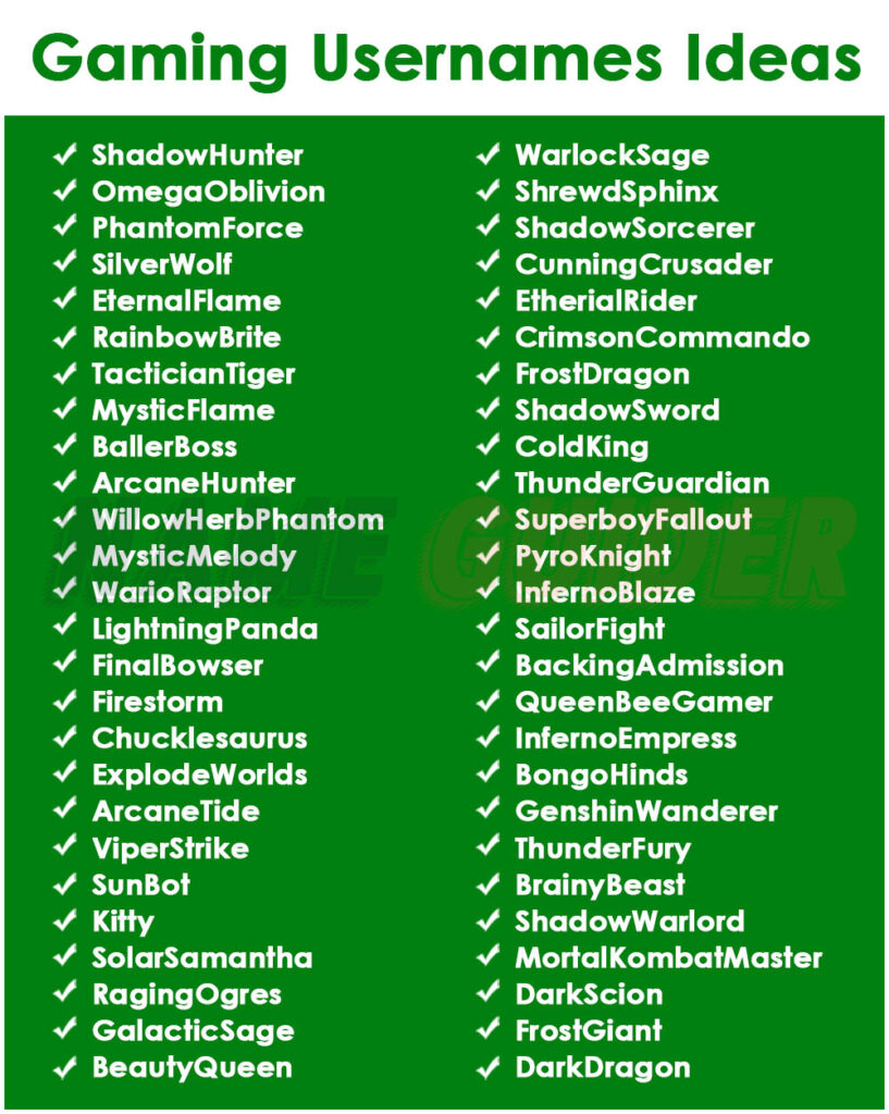 Gaming Usernames Ideas