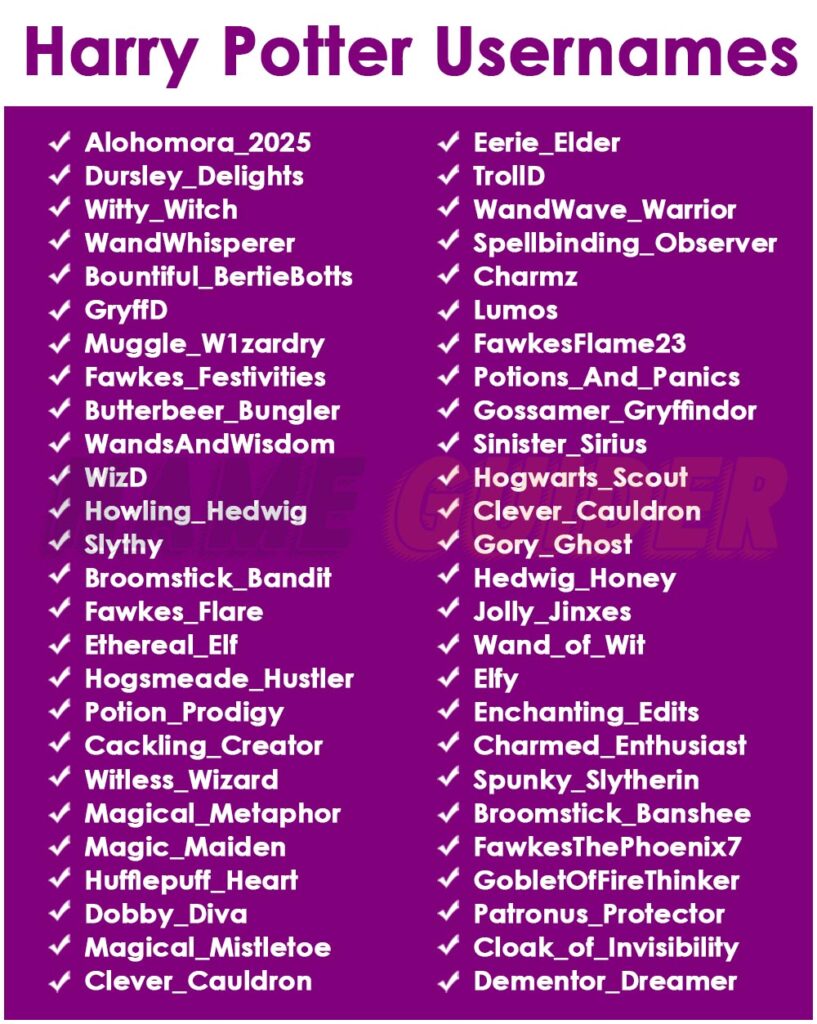 Harry Potter Usernames Ideas