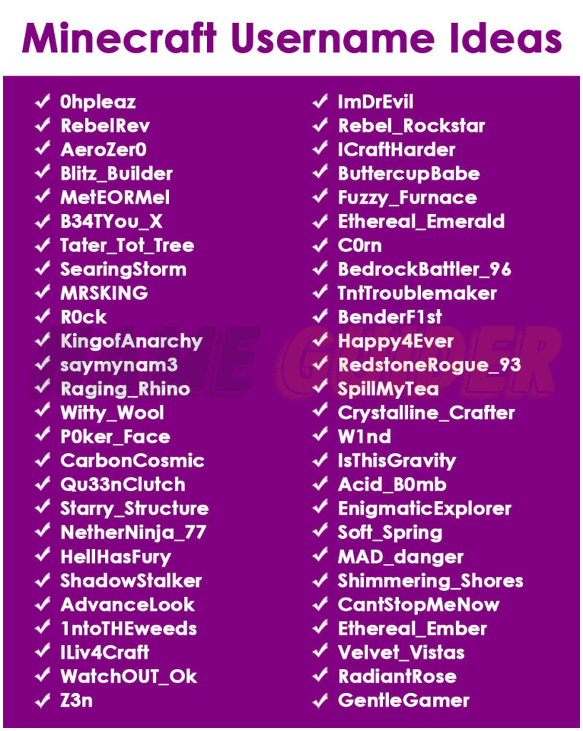 Minecraft Username Ideas